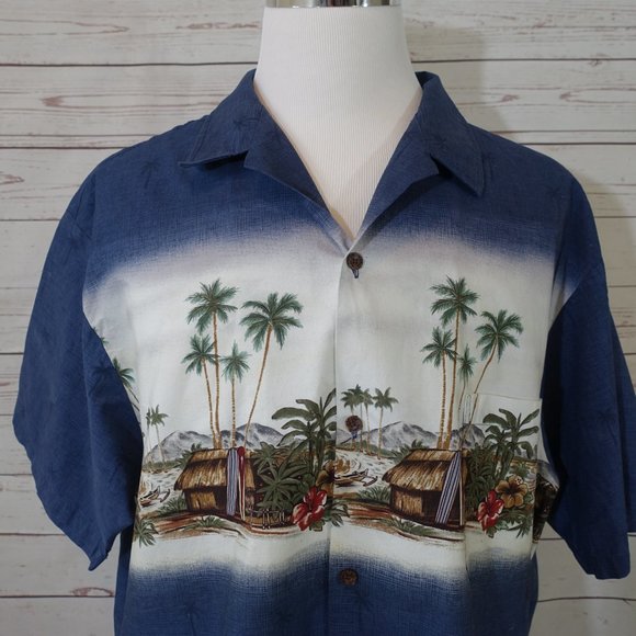 VTG RJC Hawaiian Shirt Button Up Blue Camp Shirt - Picture 2 of 10